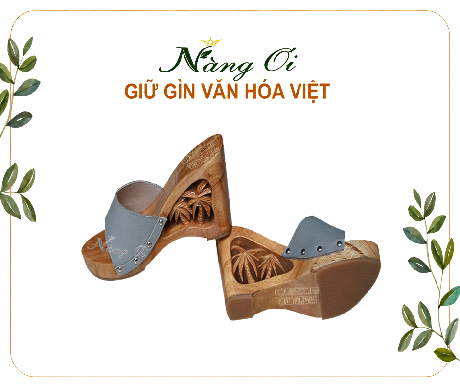 guốc gỗ dáng dừa làm từ gỗ xoan tự nhiên với thiết kế cao 10cm